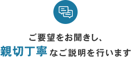 ご要望をお聞きし、親切丁寧なご説明を行います